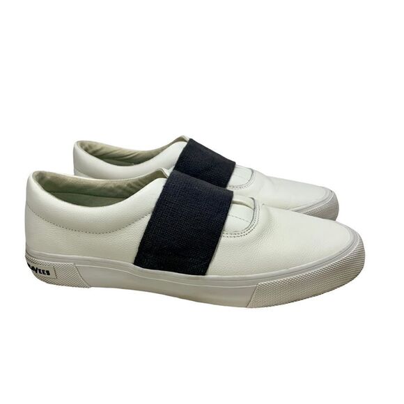 SeaVees Farris White Leather Slip-On Sneakers 12 Gray Contrast Band - Picture 3 of 11